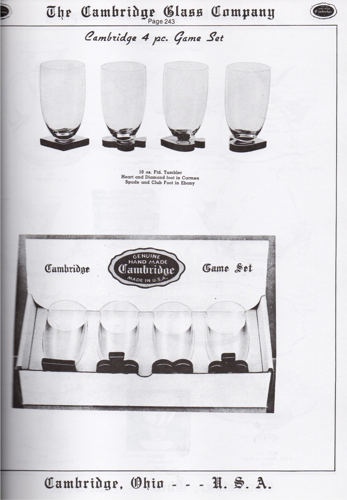 Advetisement for Cambridge Glass Company Game Set Vintage Glassware
